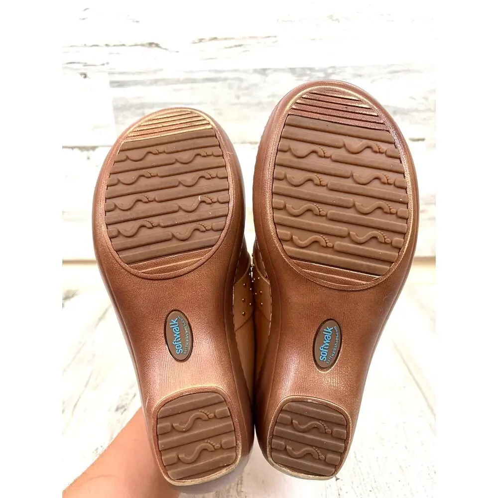 SoftWalk Marana Mule Clogs Womens 9W Tan Leather Studded Comfort Shoes